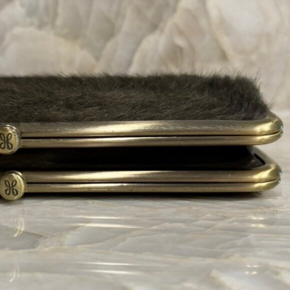 Hobo Lauren Leather & Calf Hair Clutch Wallet w/Dust Bag Brown Rare HTF - Picture 9 of 13